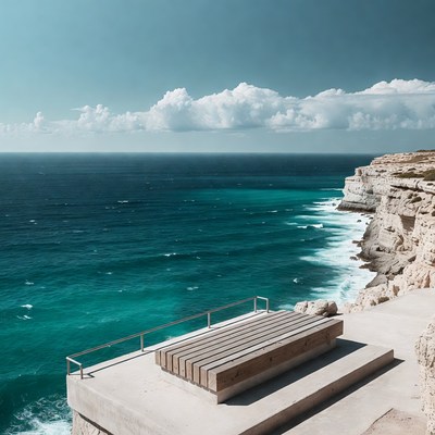 Wooden Bench on Cliff Overlooking Ocean
