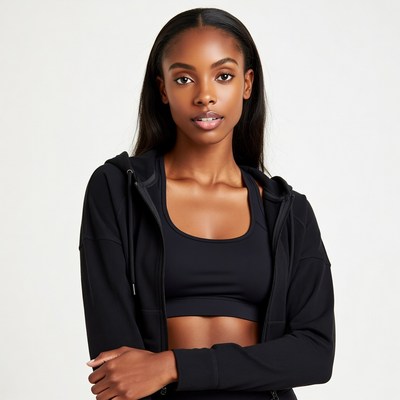 African-American woman in black hoodie