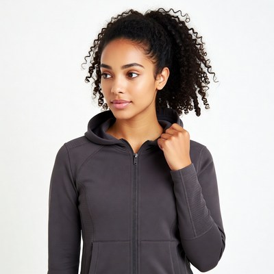 Black woman in gray hoodie
