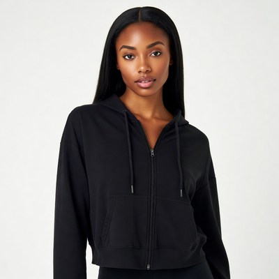 African-American woman in black hoodie
