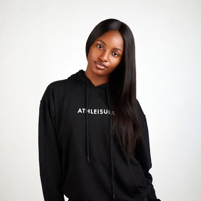 African-American woman in black Athleisure hoodie