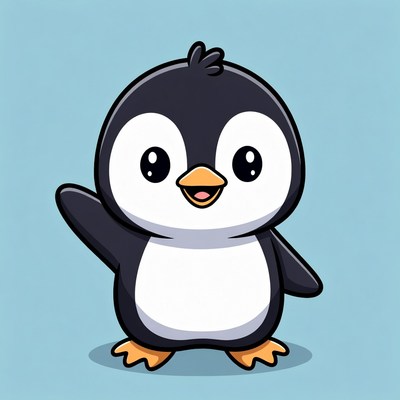 Cute cartoon penguin waving