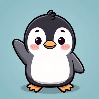 Cute cartoon penguin waving
