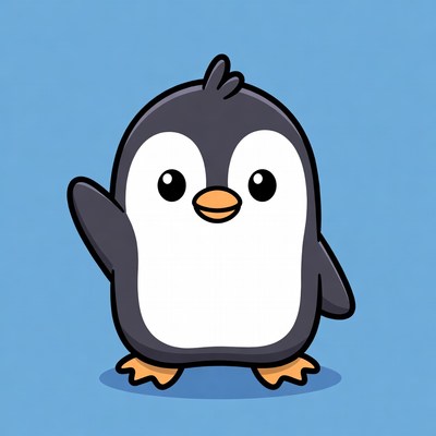 Cartoon penguin waving hello