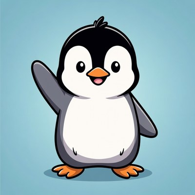 Cute cartoon penguin waving