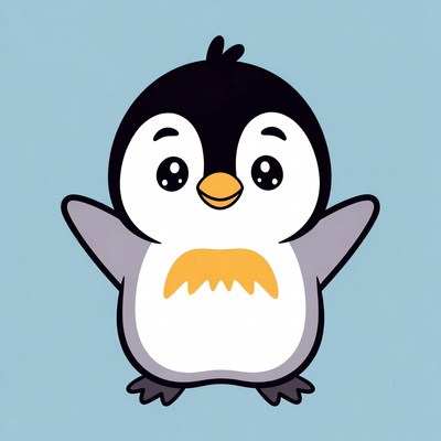 Cute cartoon penguin with wings spread