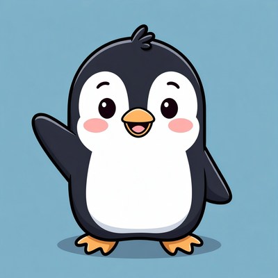 Cute cartoon penguin waving