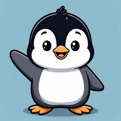 Cute cartoon penguin waving