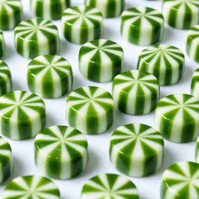 Green striped round candies
