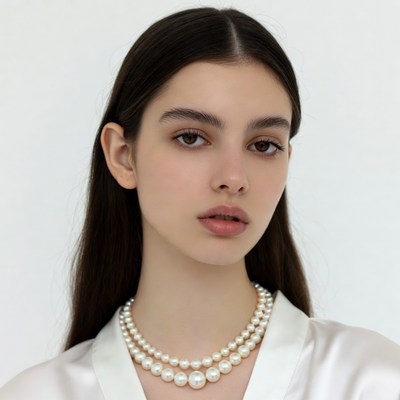 Woman wearing pearl necklace