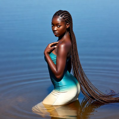 African-American woman in water with braids