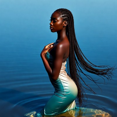 African-American woman in water with braids