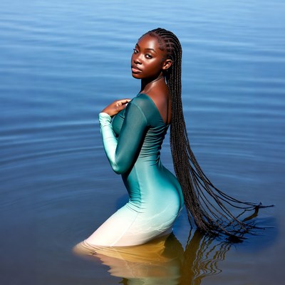 African-American woman in water wearing bodysuit