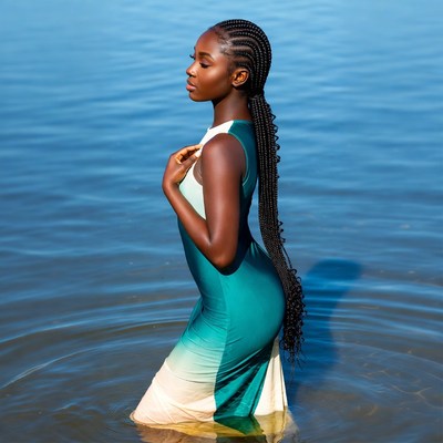 African-American woman in water with braids