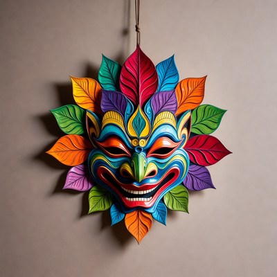 Colorful Hanging Demon Mask with Leaves
