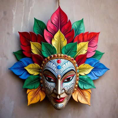 Colorful Leaf-Adorned Mask Hanging