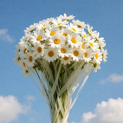 Bouquet of White Daisies on Blue Sky