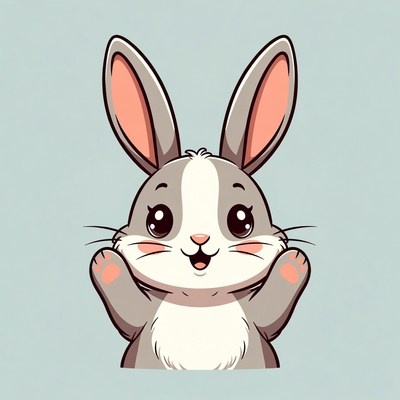 Cute cartoon bunny raising paws