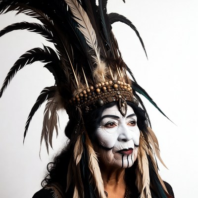 Woman in Native American feather headdress