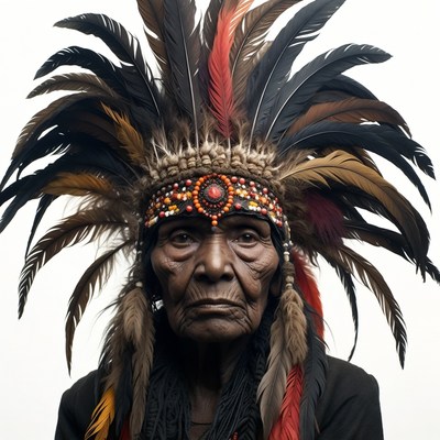 Elder Native American man in feather headdress