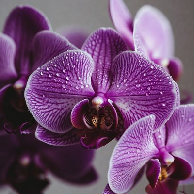 Purple Orchid Flowers with Dew Drops