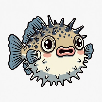 Cute cartoon pufferfish with spikes