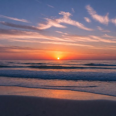 Sunset over ocean waves