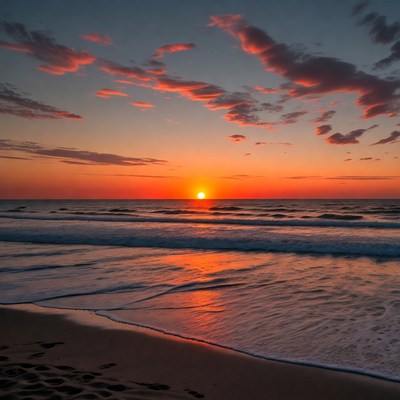 Sunset over ocean beach