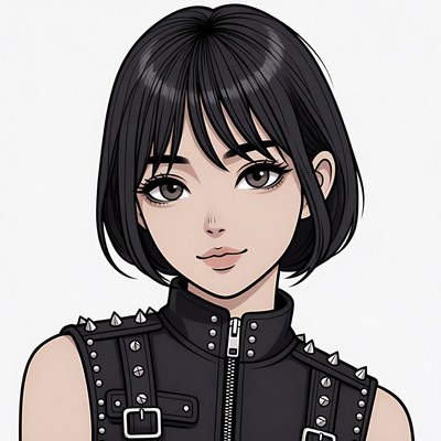 Anime girl in spiked leather vest