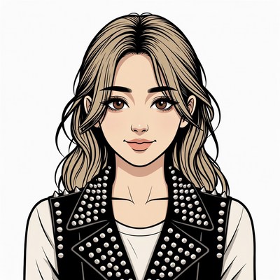 Blonde woman in studded leather vest