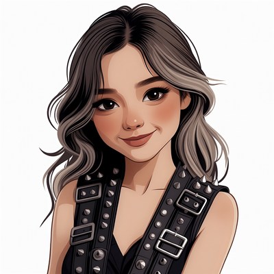 Anime girl in studded black top