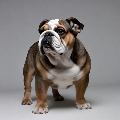 English Bulldog standing on gray background