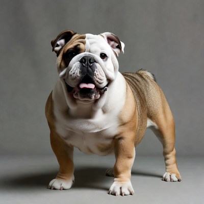 Smiling Bulldog on Gray Background