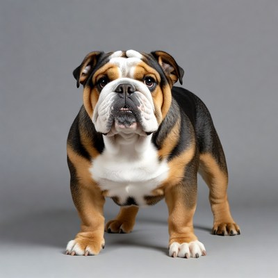 English Bulldog standing on gray background