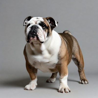 English Bulldog standing on gray background