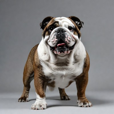 English Bulldog standing on gray background