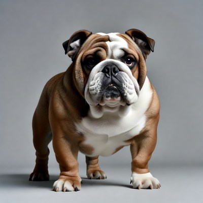 English Bulldog standing on gray background
