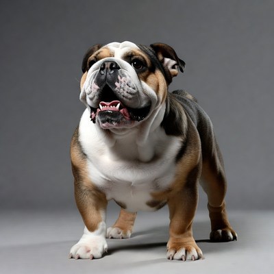 English Bulldog standing on gray background