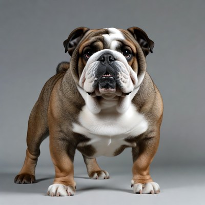 English Bulldog on gray background