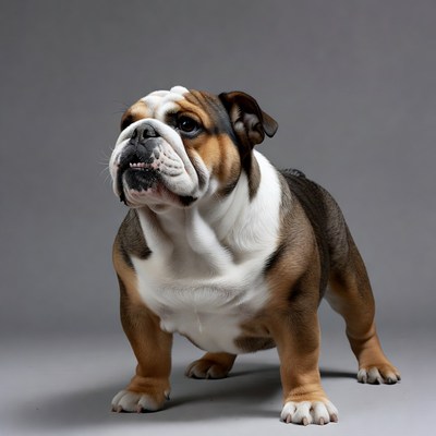 English Bulldog standing on gray background