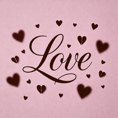 Love Text with Hearts on Pink