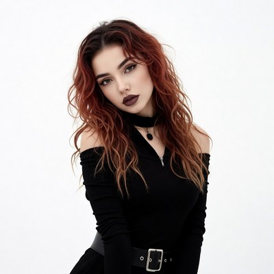 Woman with red hair in black dress