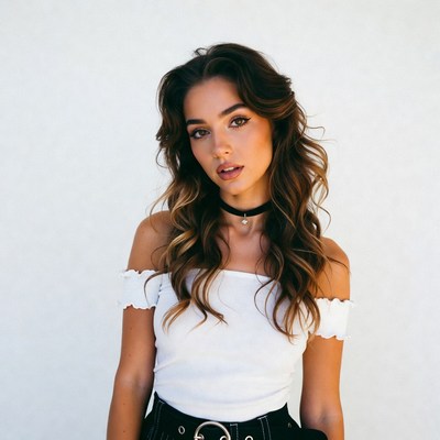 Woman in off-shoulder top and choker