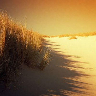 Golden beach dunes with grass