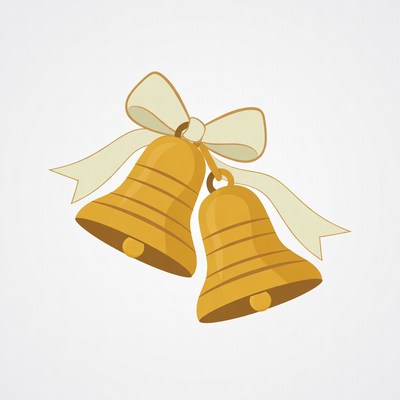 Golden Wedding Bells with White Ribbons