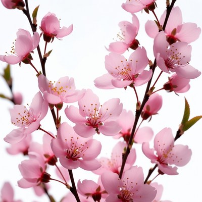 Pink Cherry Blossoms on White Background