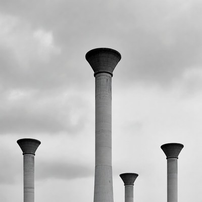 Four Industrial Chimneys Under Cloudy Sky