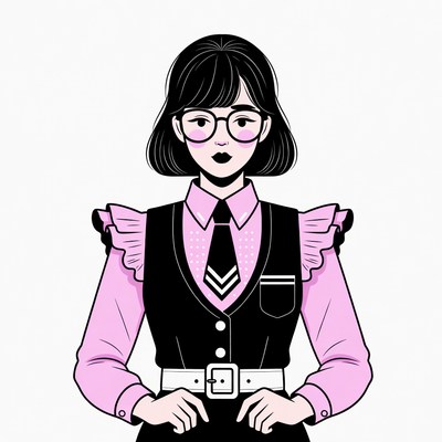 Asian woman in pink ruffle vest