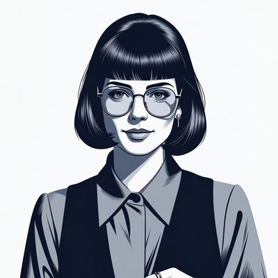 Woman with bangs and glasses