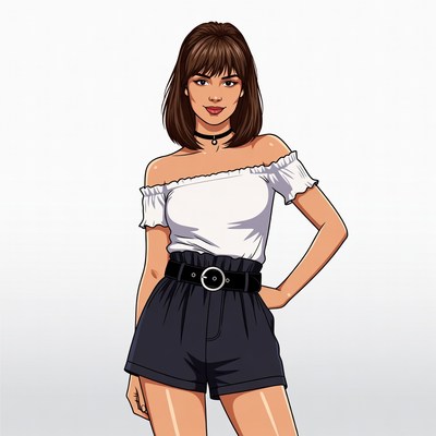 Woman in off-shoulder top and shorts